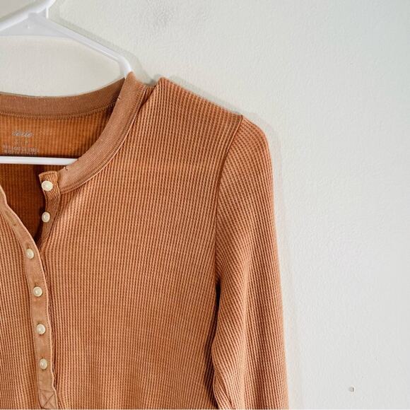 Aerie American Eagle Tan Orange Thin Waffle Knit Long Sleeve Thermal Top Small - Picture 4 of 8
